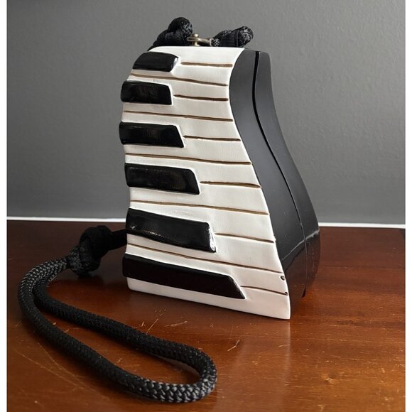 Vtg TIMMY WOODS Piano Keyboard Unique Acacia Wood Purse Bag Music Teacher Gift - Picture 1 of 8